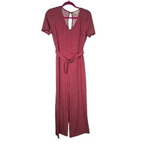 Monteau Medium Red and White Checkered Jumpsuit NWT